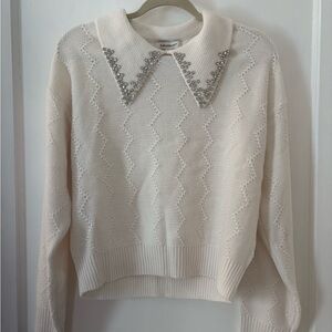 Francesca's Collections Cream Sweater with Embellished Collar